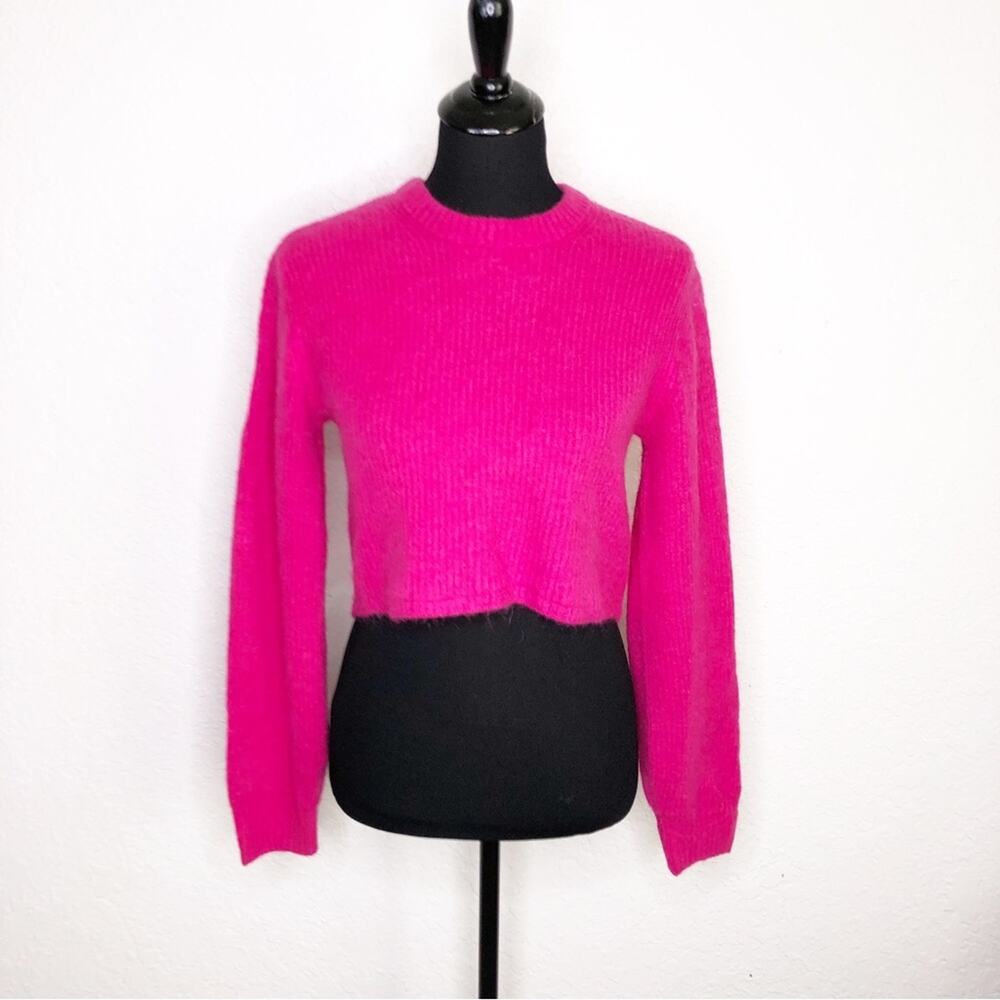 House of Harlow 1960 bright pink mohair wool cropped sweater size Extra Small XS